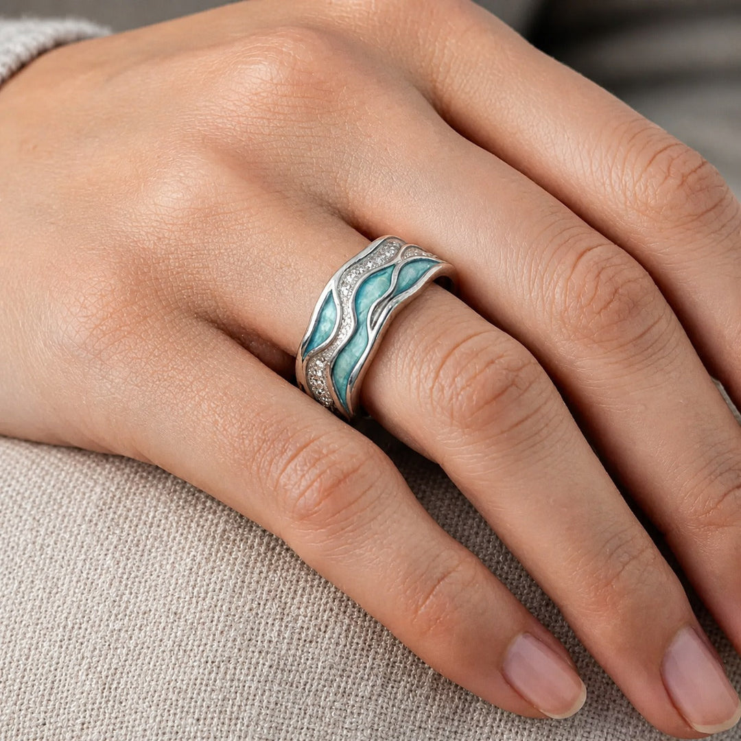 Bague Ondulée Océan en Turquoise