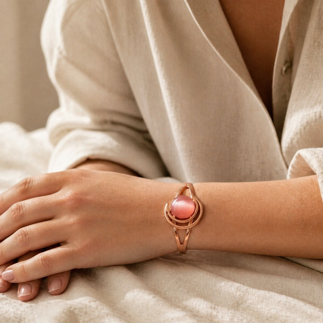 Bracelet en cuivre avec sphère rose éternelle