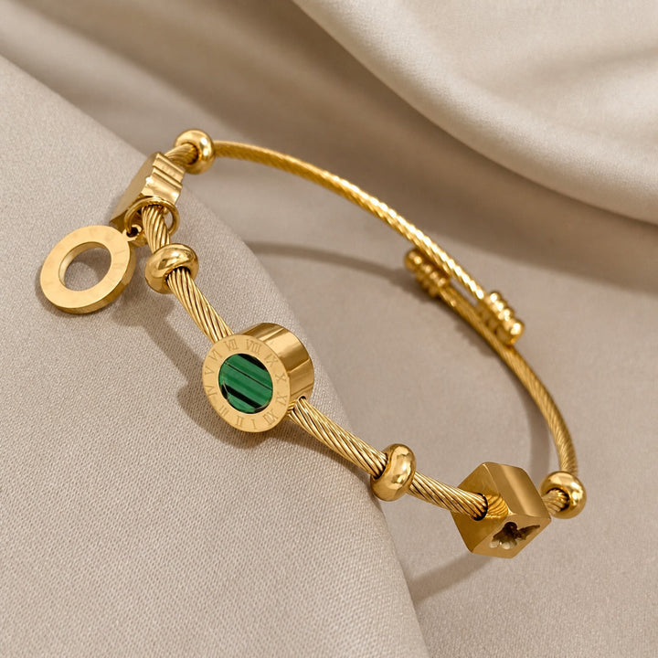 Bracelet de Luxe Émeraude Dorée