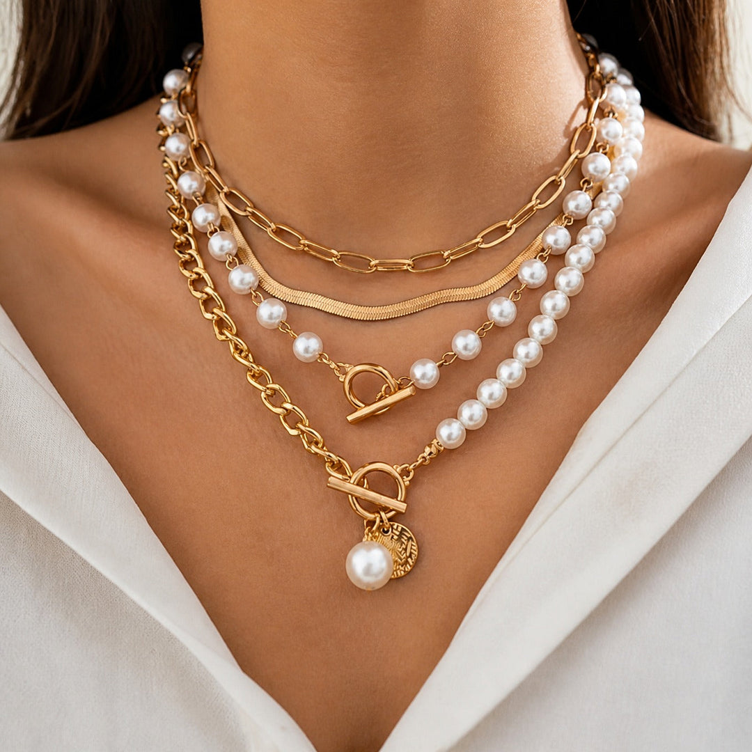 Collier Vintage en Perles et Chaîne Serpentine