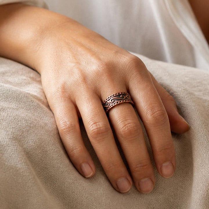 Bague Botanique en Cuivre avec Fougère