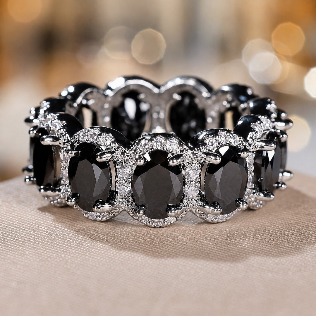 Bague en argent avec zirconia ovale et onyx