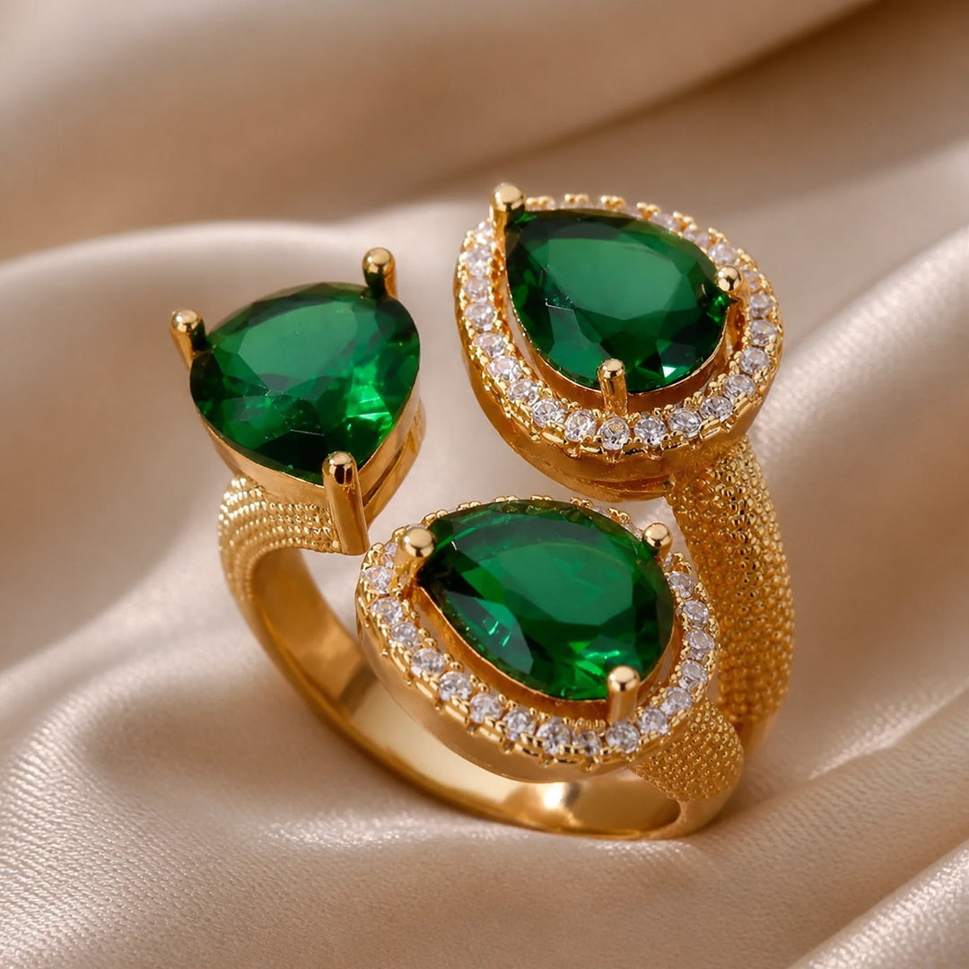 Bague Déclaration Émeraude en Goutte