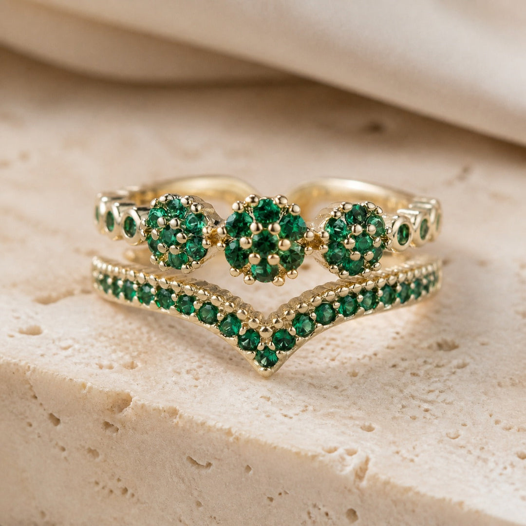 Bague Couronne Enchantée en Émeraude