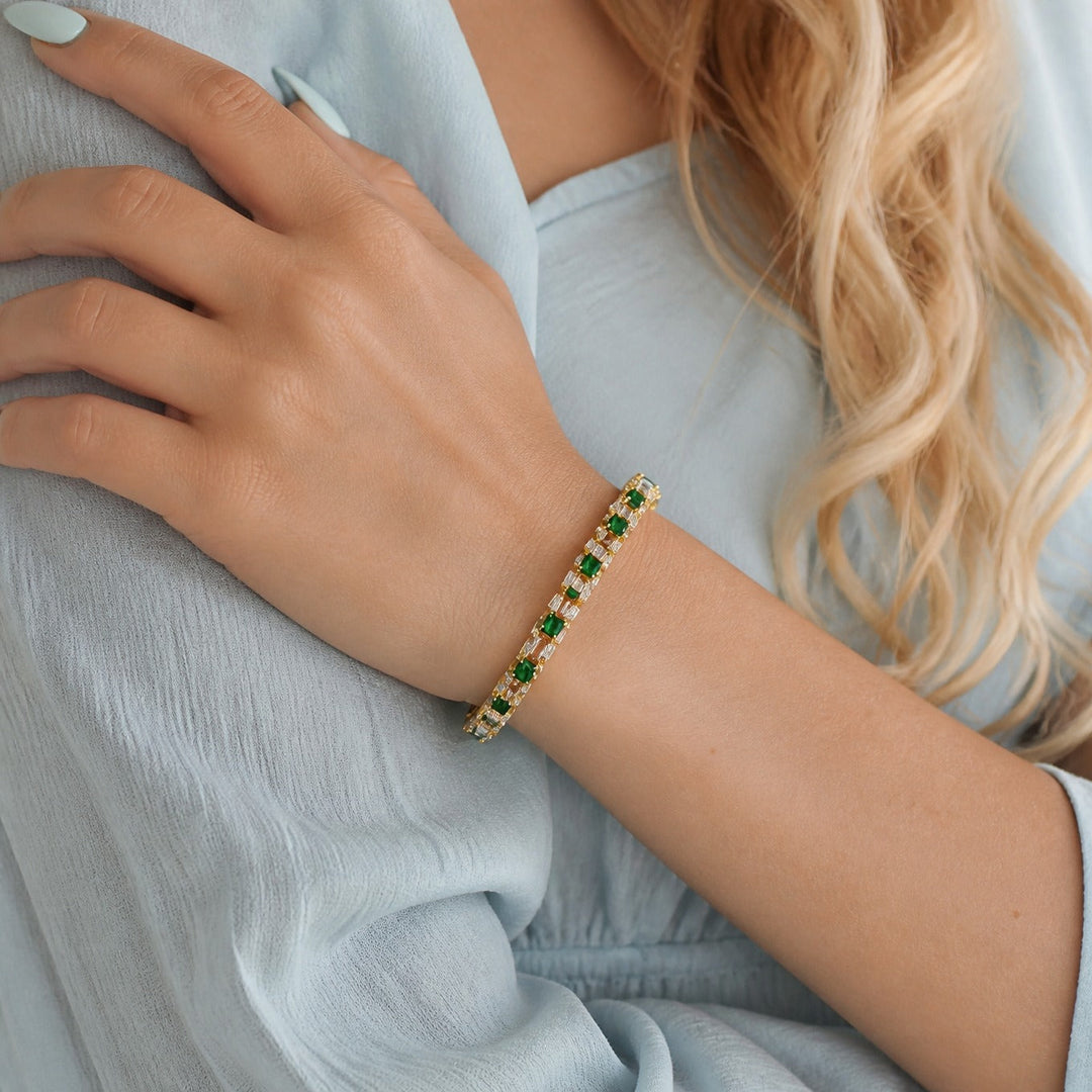 Bracelet de Tennis en Émeraude Échelon