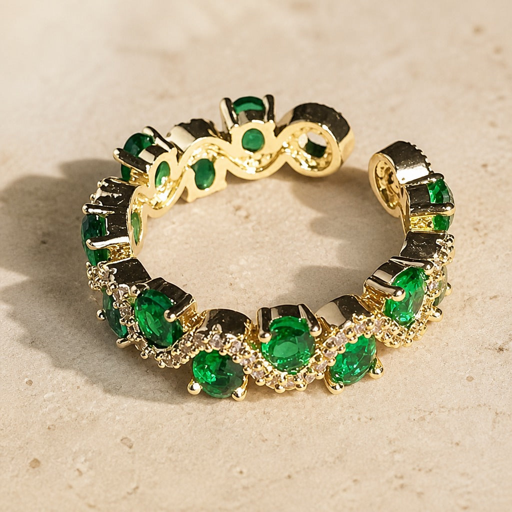 Bague Couronne en Cristal Vert Émeraude