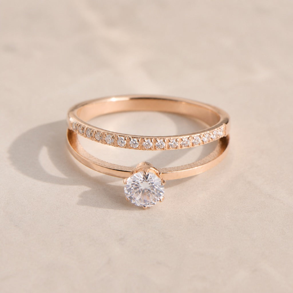 Bague en zirconium à deux couches en or rose