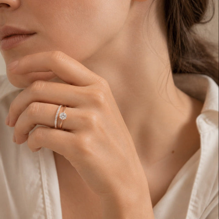 Bague en zirconium à deux couches en or rose