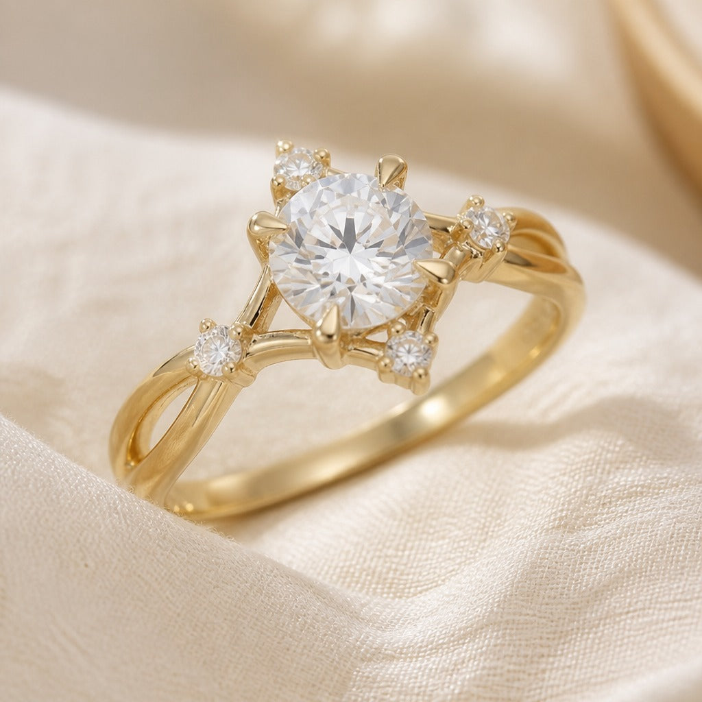 Bague Torsadée en Zirconium Rond Plaqué Or