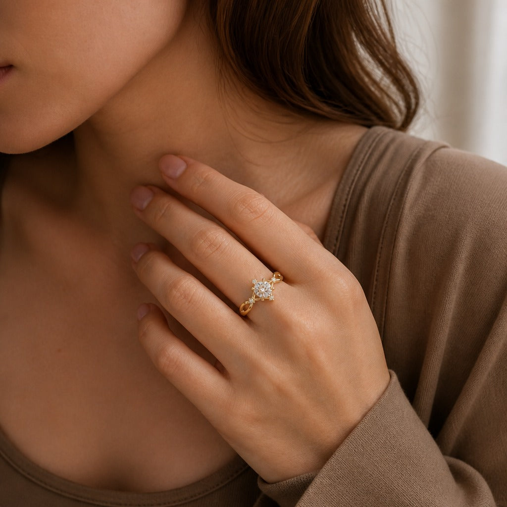 Bague Torsadée en Zirconium Rond Plaqué Or