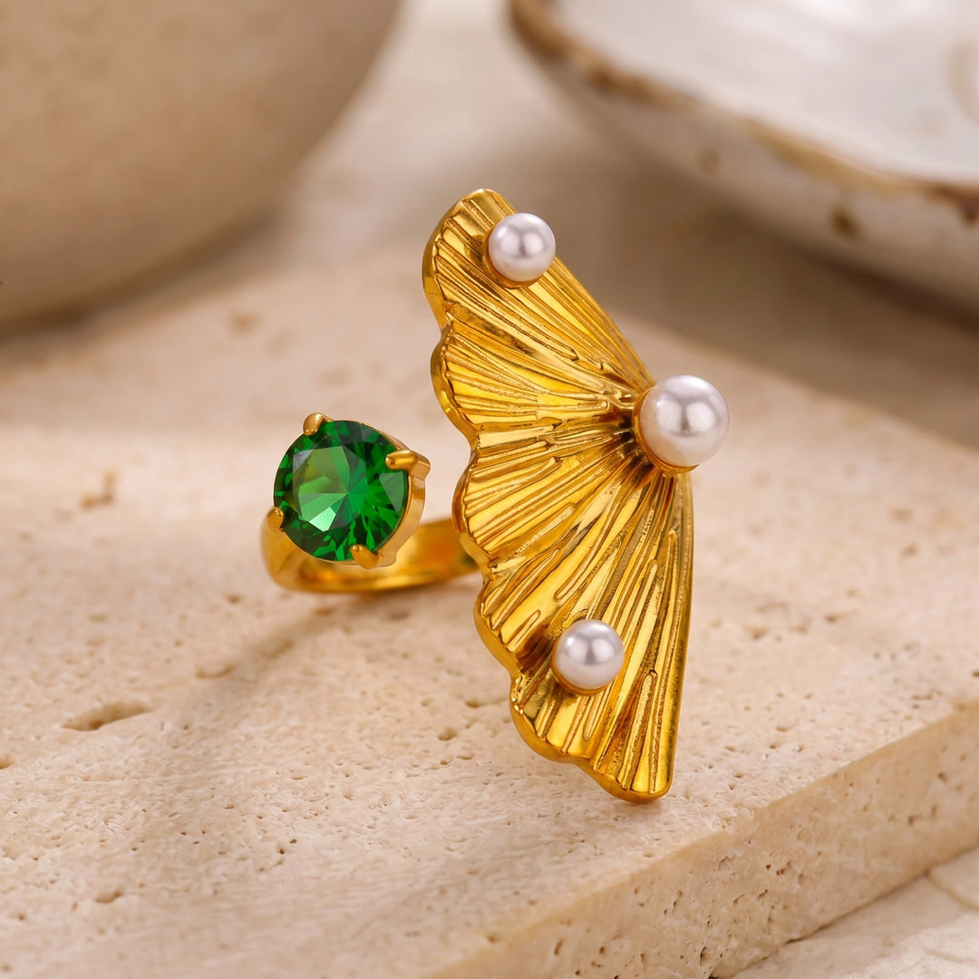 Bague en Émeraude et Or Ginkgo