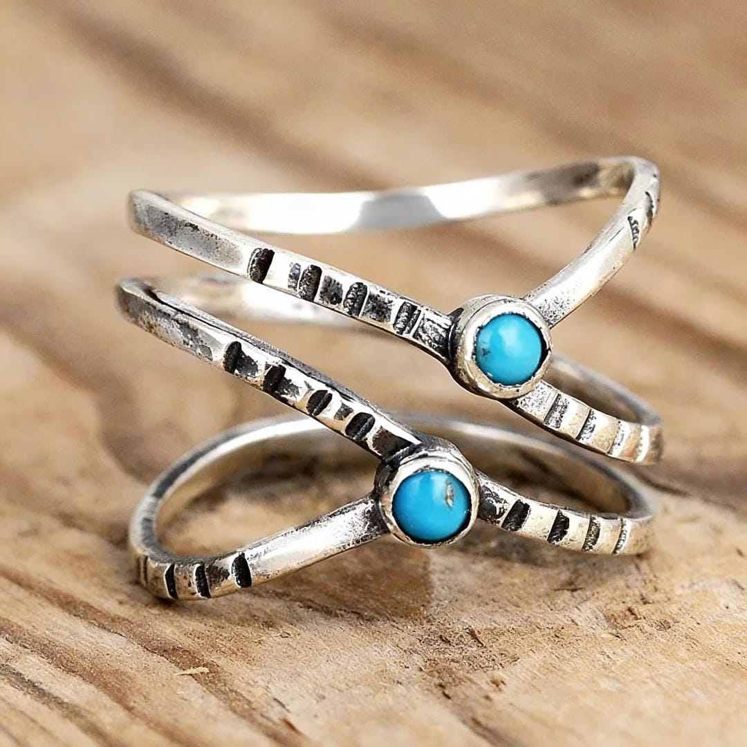 Bague Croix en Pierre Turquoise Éternelle