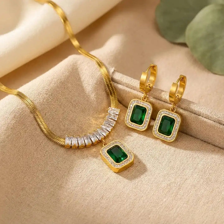 Ensemble Élégant de Bijoux en Émeraude