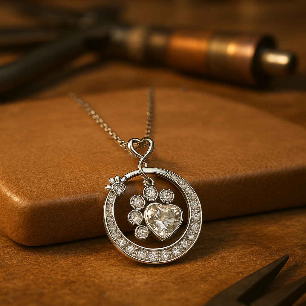 Collier en Argent Sterling 925 avec Pendentif Empreinte de Patte et Zirconia Cubique