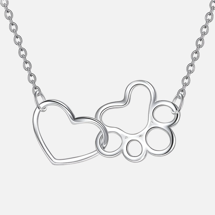 Collier en Argent Sterling avec Pattes – Pendentif en Cristal en Forme de Cœur