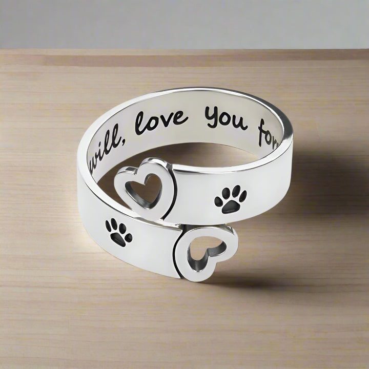 Bague Twist Ajustable Patte et Coeur – Acier Inoxydable