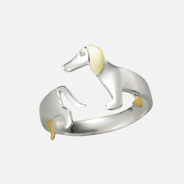 Bague Ajustable en Argent Sterling 925 en Forme de Teckel