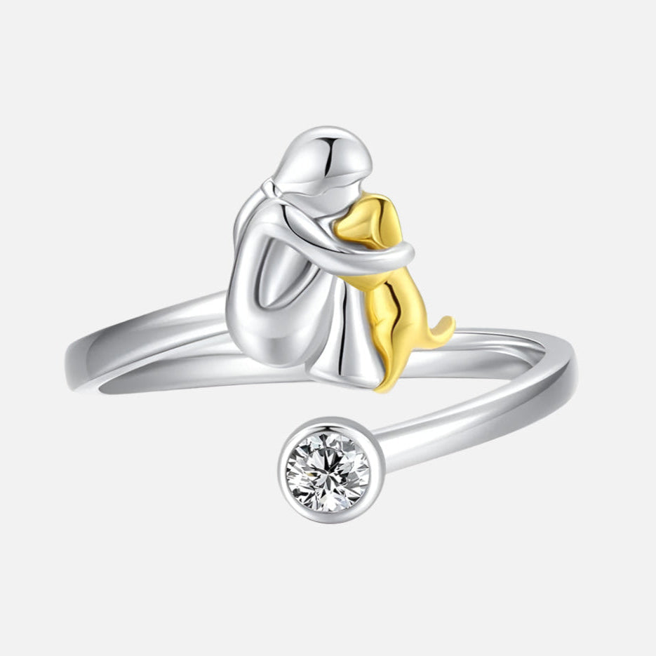 925 Sterling Silver Dog Ring with Zirconia – Adjustable &amp; Handmade