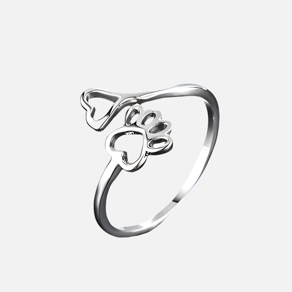 Bague Ajustable Patte et Cœur – Acier Inoxydable