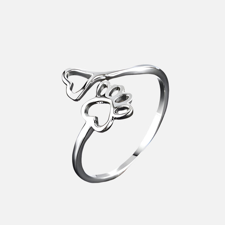 Bague Ajustable Patte et Cœur – Acier Inoxydable