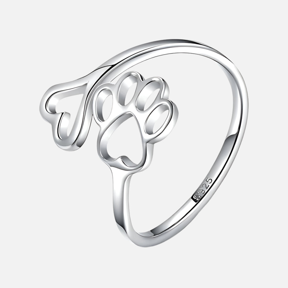 Bague Artisanale Patte et Cœur – Argent Sterling 925 Ajustable