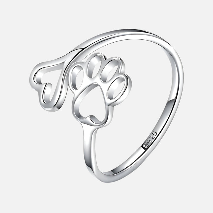 Bague Artisanale Patte et Cœur – Argent Sterling 925 Ajustable