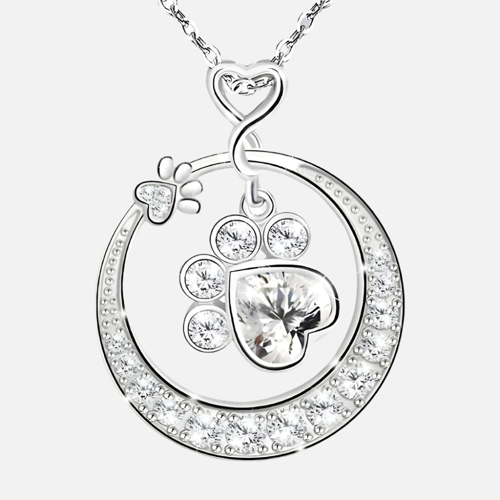 Collier en Argent Sterling 925 avec Pendentif Empreinte de Patte et Zirconia Cubique