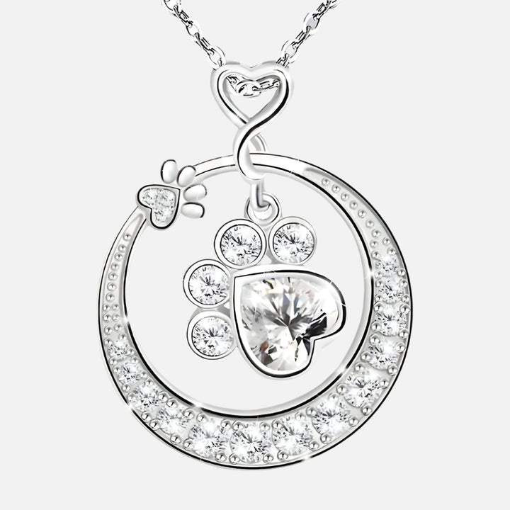 Collier en Argent Sterling 925 avec Pendentif Empreinte de Patte et Zirconia Cubique