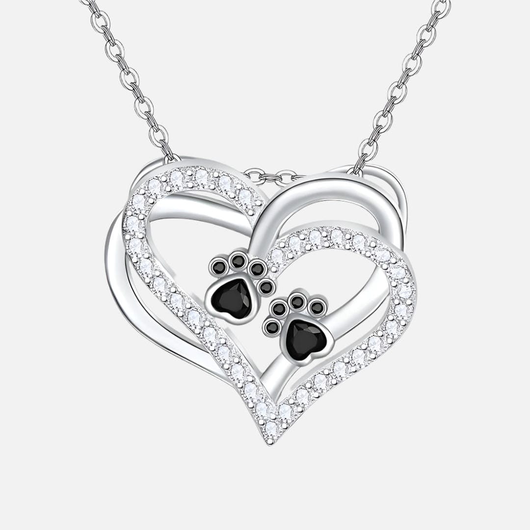Collier en zirconium en forme de cœur avec empreinte de patte de chien