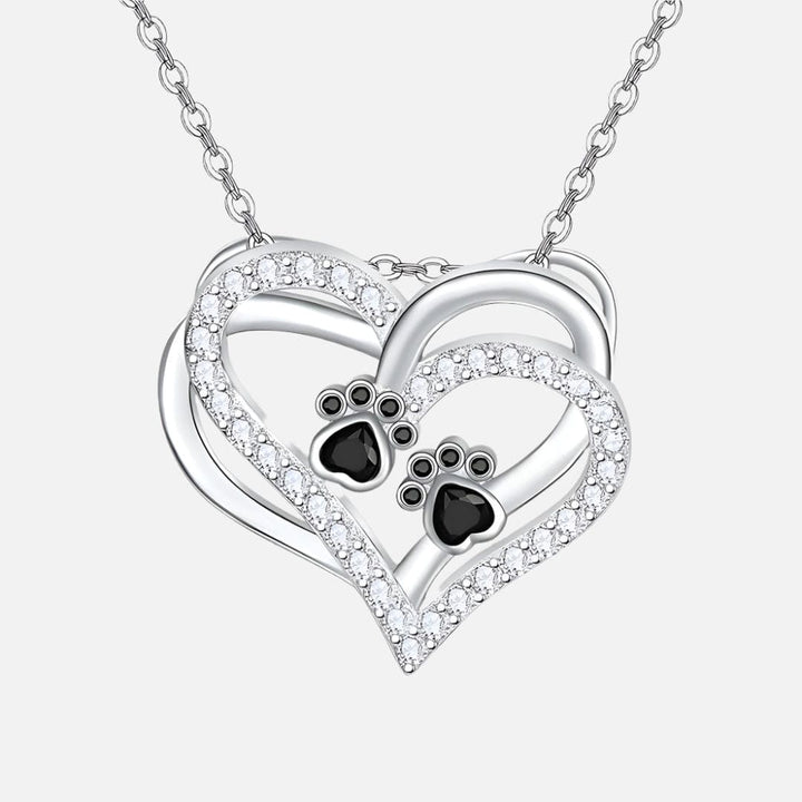 Collier en zirconium en forme de cœur avec empreinte de patte de chien