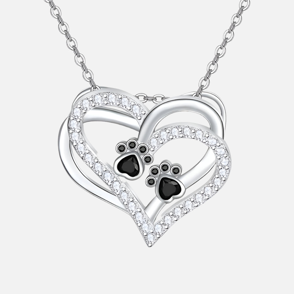 Collier cœur avec empreinte de patte de chien et zirconia