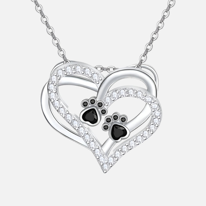Collier cœur avec empreinte de patte de chien et zirconia
