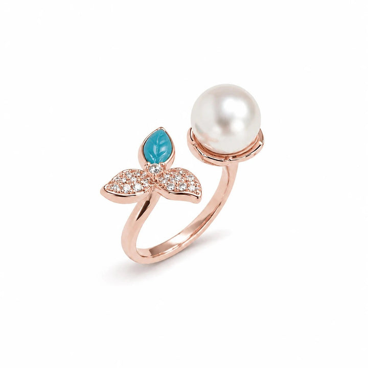 Bague Ouverte en Forme de Feuille avec Perle