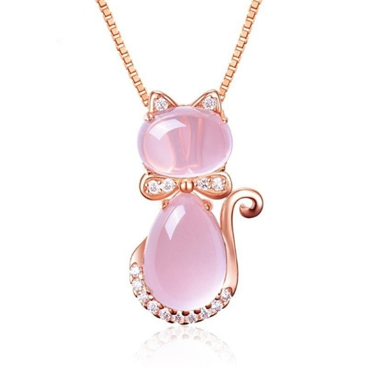 Collier de chat en pierre rose adorable avec zircon