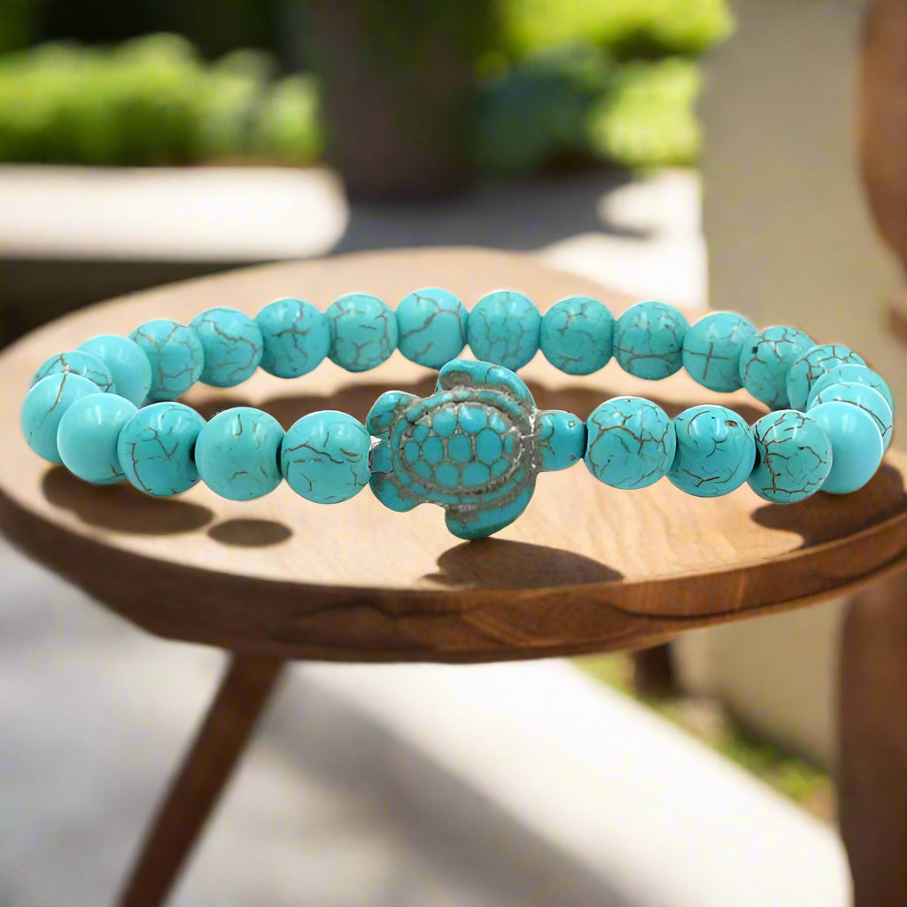 Bracelet en Perles de Pierre Naturelle Unique en Forme de Tortue