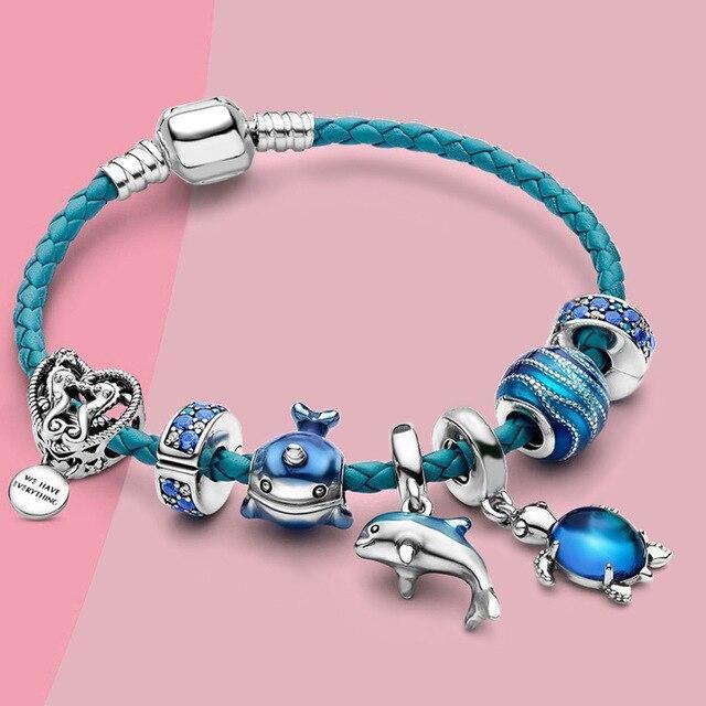 Bracelet Oceano avec Charms en cuir et argent inclus