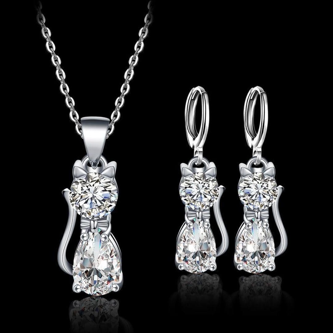 Ensemble en Argent Sterling avec Zirconium Blanc pour Félins
