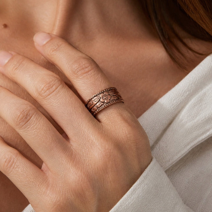 Bague Déclaration en Cuivre Fleurie