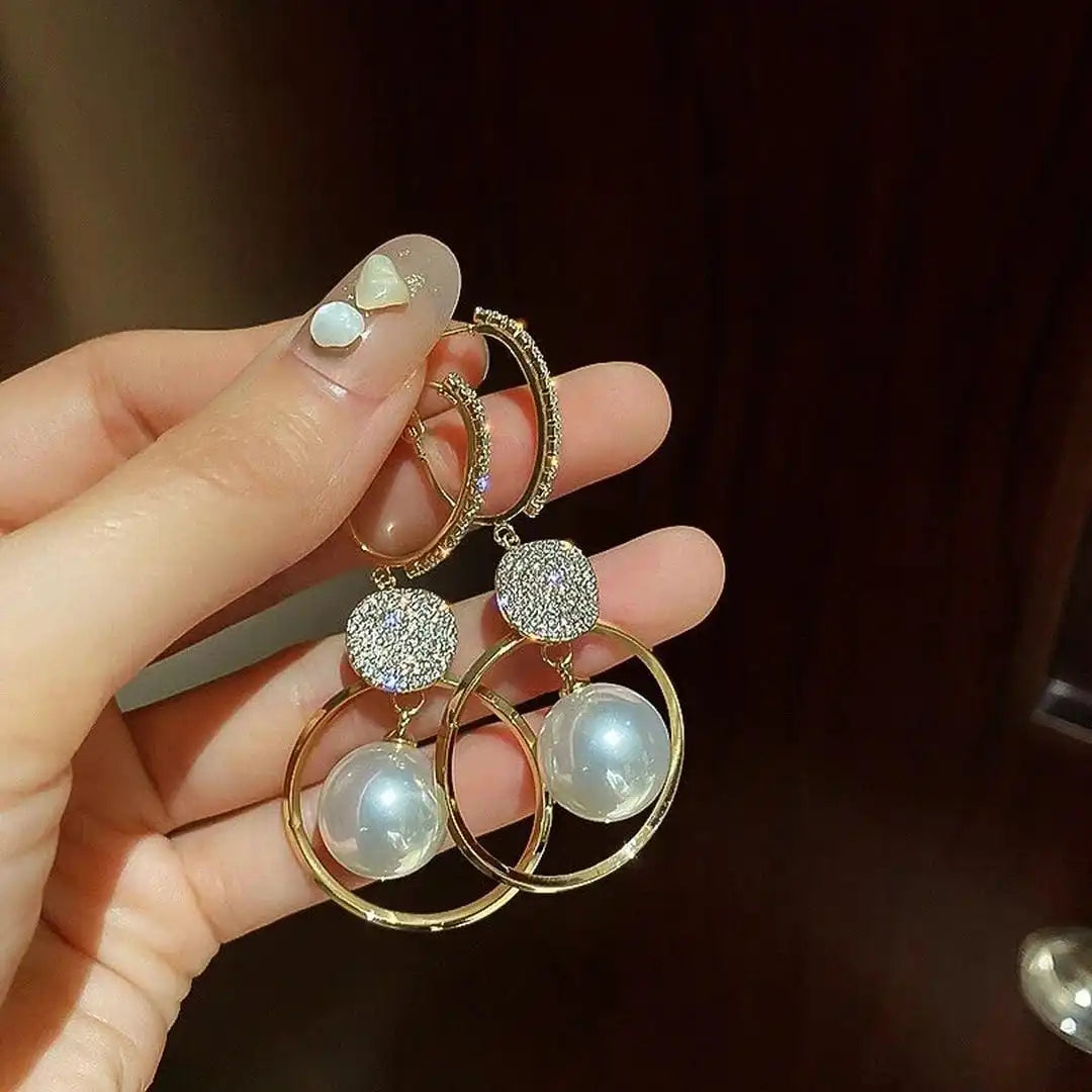 Earrings with Cultured Pearls and Embellished Balls