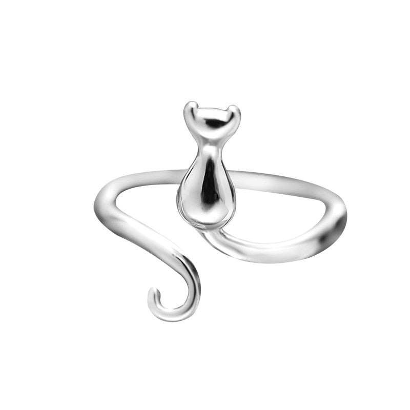 Bague en acier inoxydable adorable en forme de chat