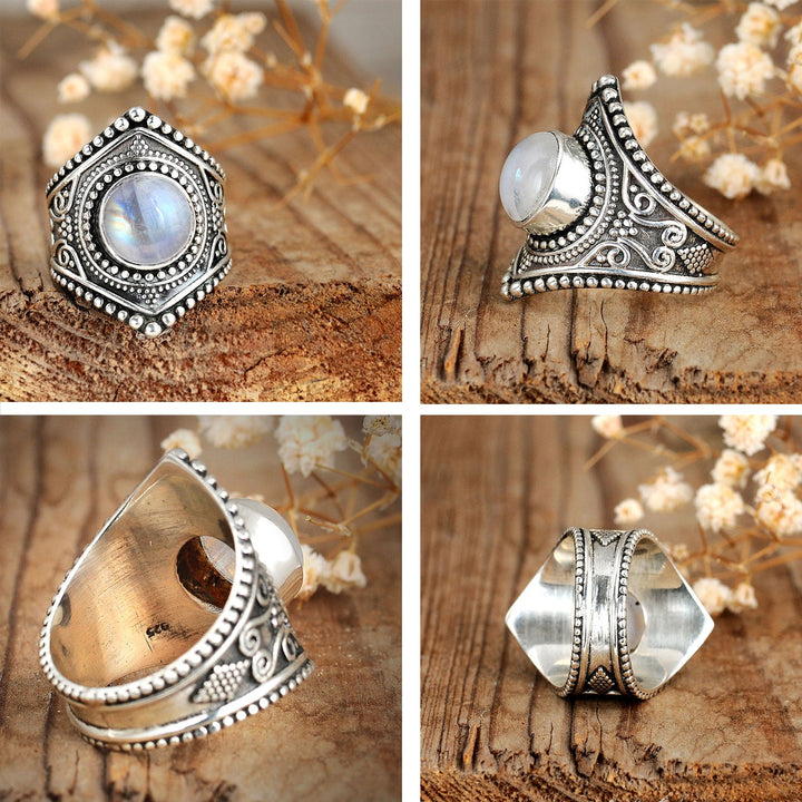 Sterling Silver Boho Ring with Moonstone