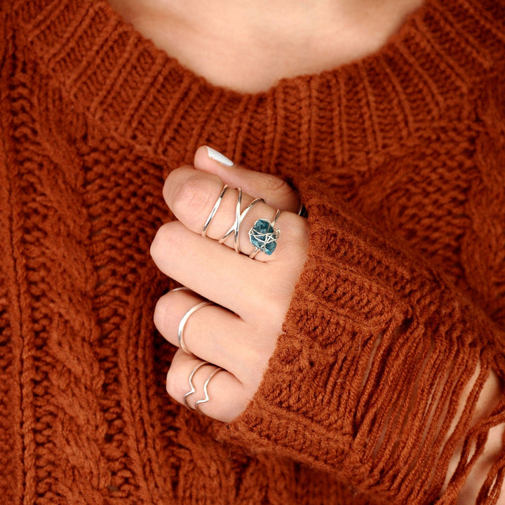 Natural Raw Apatite Wire Wrapped Ring in Sterling Silver