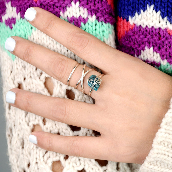 Natural Raw Apatite Wire Wrapped Ring in Sterling Silver