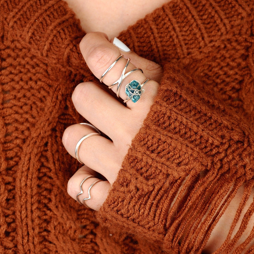 Natural Raw Apatite Wire Wrapped Ring in Sterling Silver