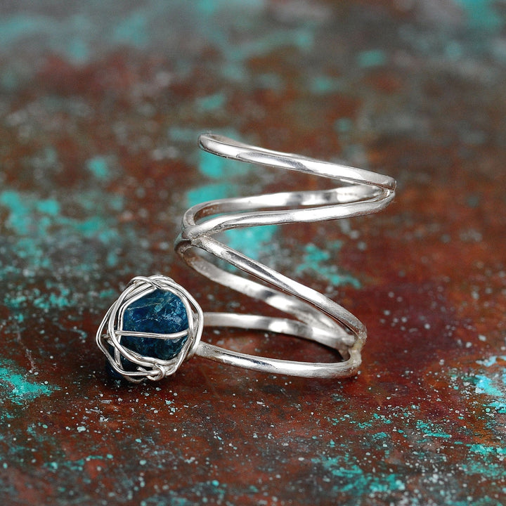 Natural Raw Apatite Wire Wrapped Ring in Sterling Silver