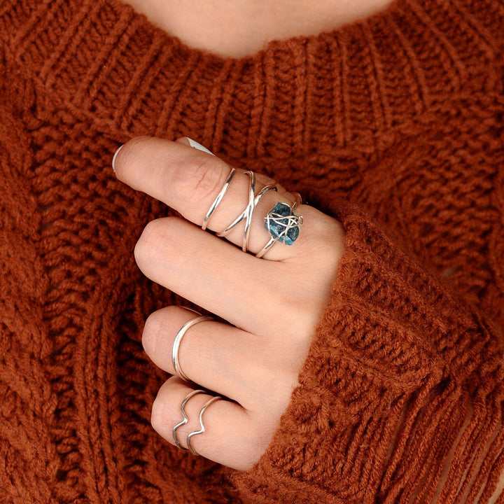 Natural Raw Apatite Wire Wrapped Ring in Sterling Silver