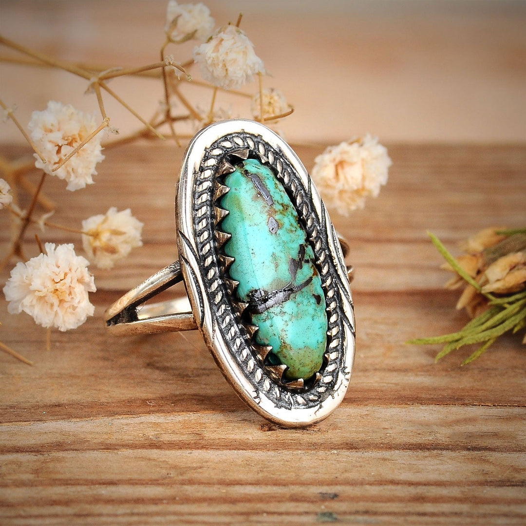 Southwestern Style Real Turquoise Ring in Sterling Silver