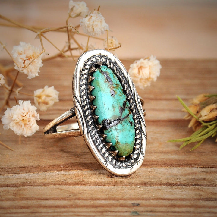 Southwestern Style Real Turquoise Ring in Sterling Silver