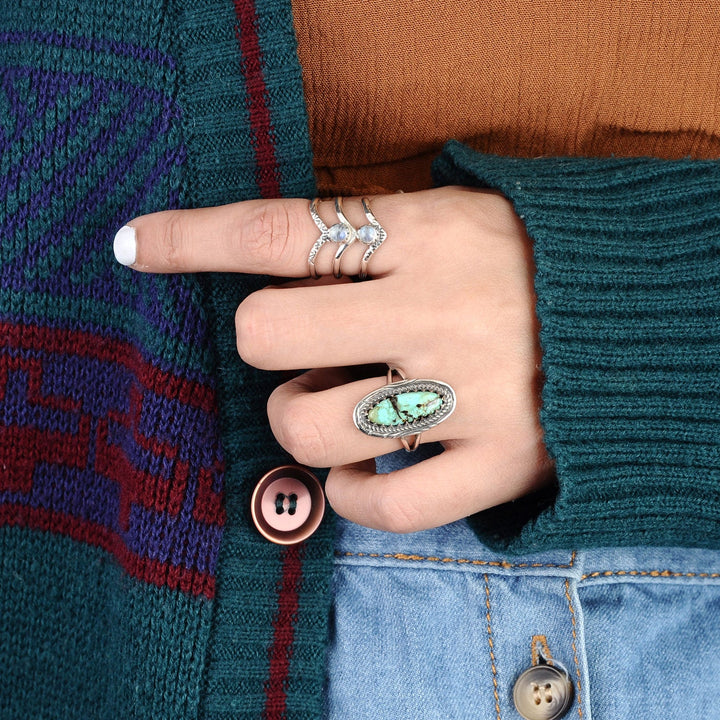 Southwestern Style Real Turquoise Ring in Sterling Silver