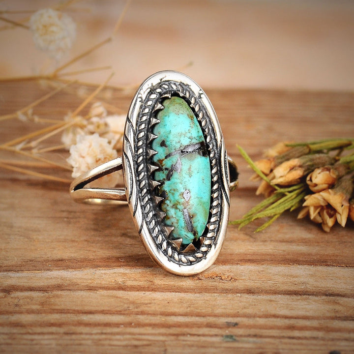 Southwestern Style Real Turquoise Ring in Sterling Silver
